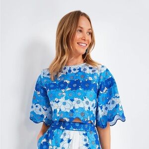 NWT FARM Rio Blue Flower Stripes Crop Top